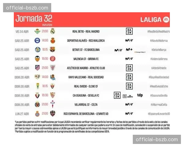 西甲公布第32轮赛程,为欧冠半决赛让路调整多场比赛时间 西甲公布第32轮赛程,为欧冠半决赛让路调整多场比赛时间